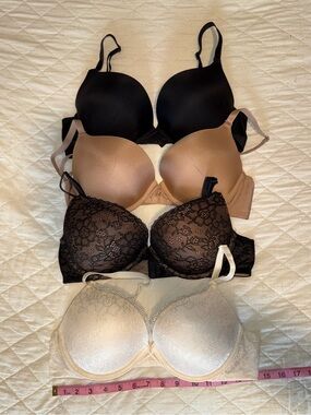 Ambrielle 38C Push-Up Bra Bundle – Lot of 4 | Black, Nude & Lace
